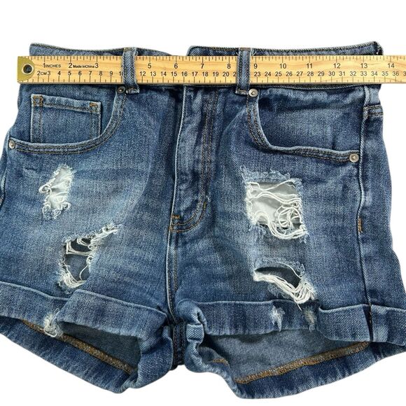 Bullhead Jean Shorts Size 5 Mom Short High Rise Distressed Rolled Cuff Ripped - Picture 4 of 7